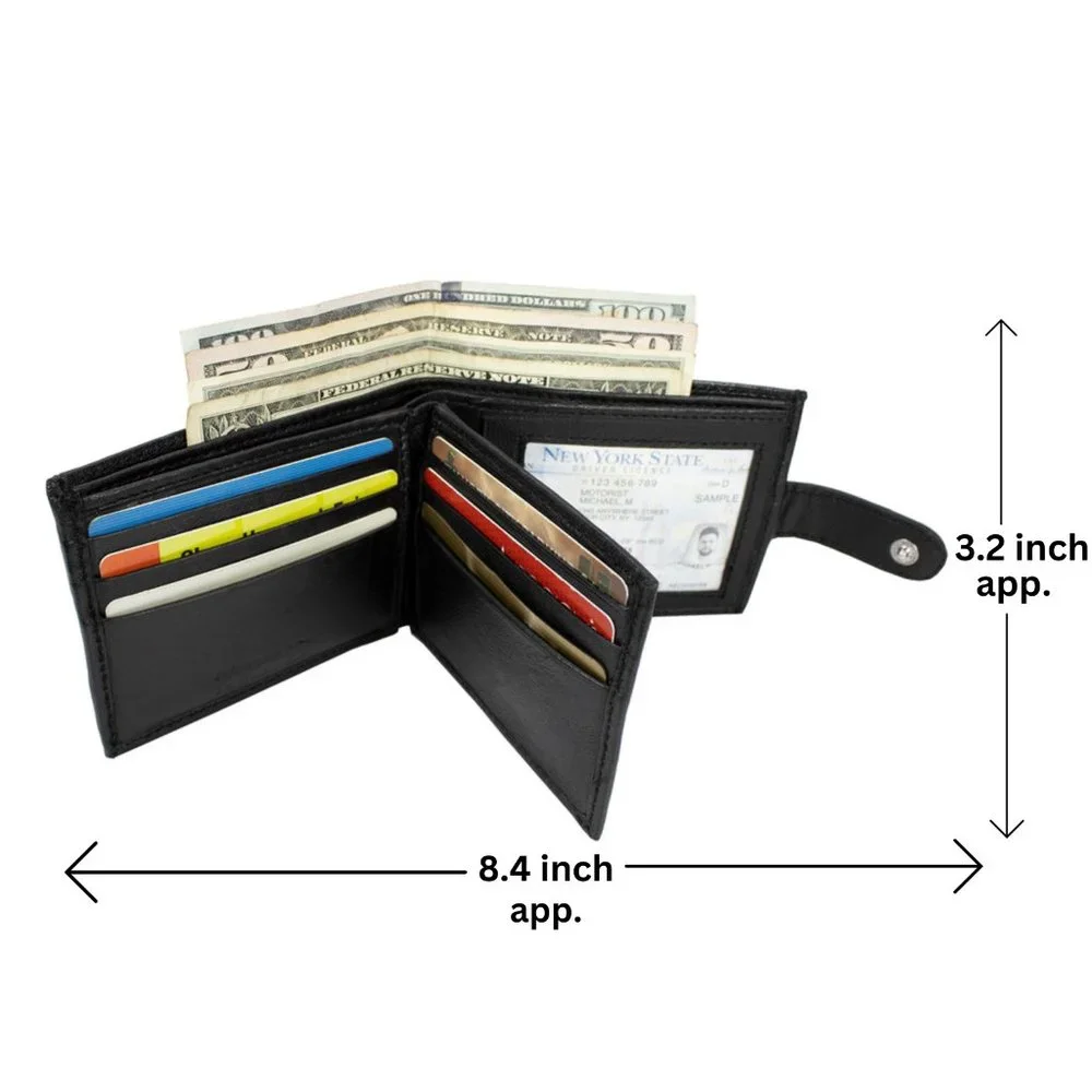 Men Wallet, Lambskin Leather Bifold Black Wallet